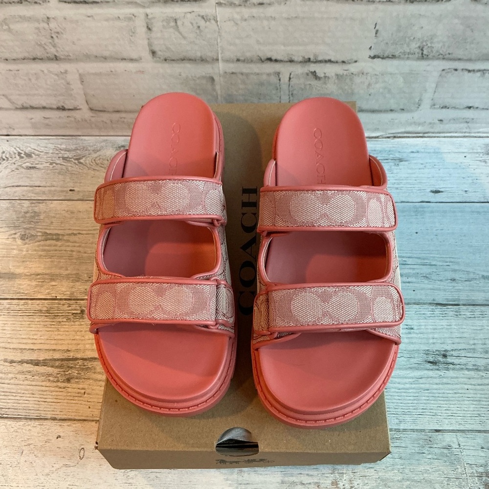 Coach Women’s Size 8 Two Band Sport Slide In Signature Jacquard